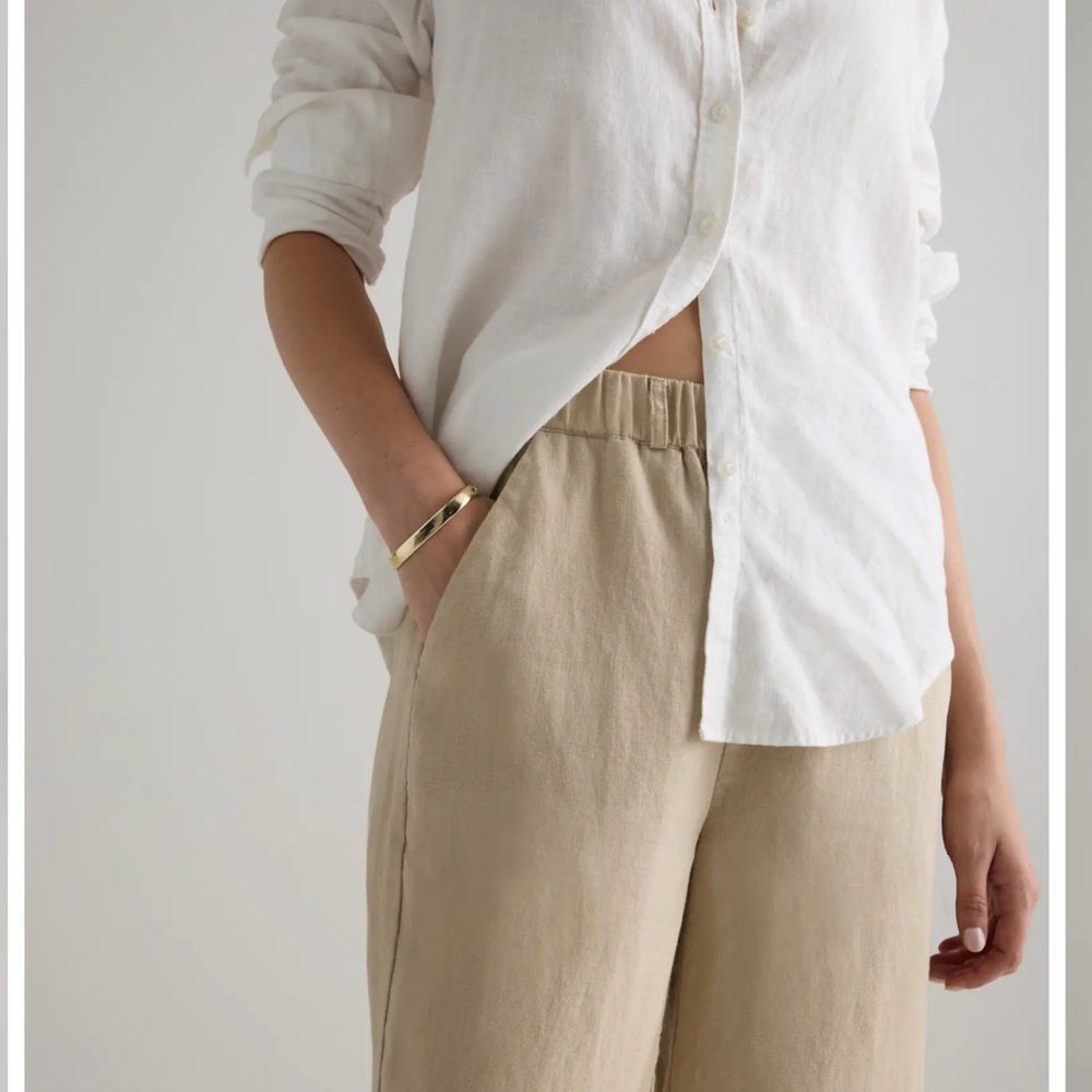 Quince 100% Linen Pants Small Beige Tan | Elastic Waist | NWT - Picture 4 of 10